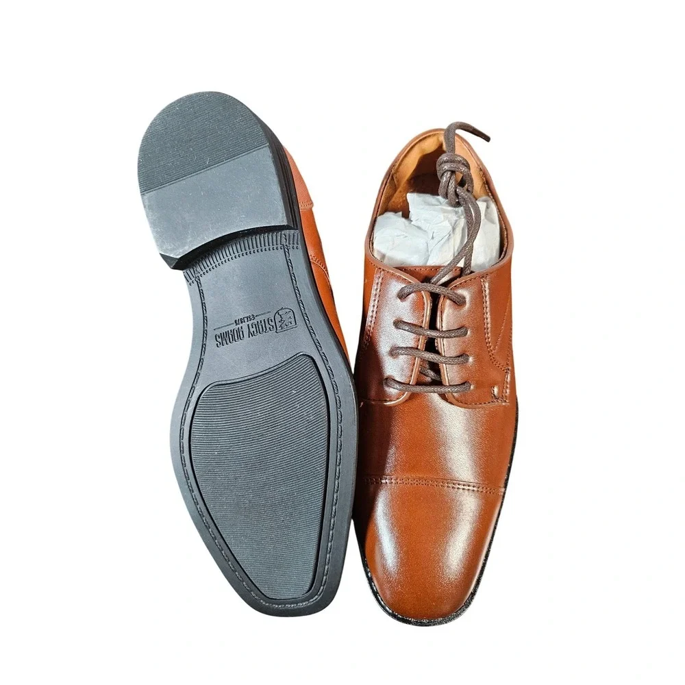 Stacy Adams Kallum Boys Cognac Cap Toe Oxford Dress Shoes 43439 Size 1.5 M